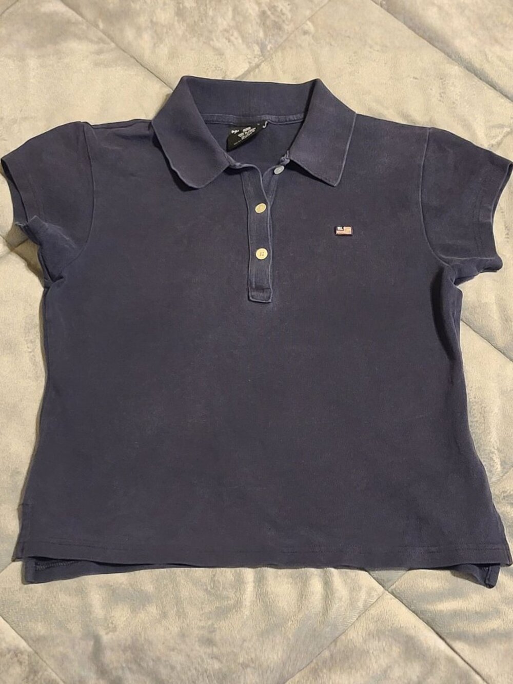 Ralph Lauren Polo Jeans Co. Girl's Large Navy Cap Sleeve Polo Shirt - Vintage
